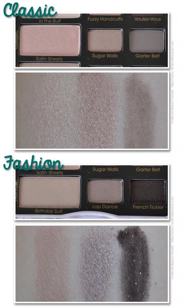 Too Faced Eye Shadows Satin Sheets, Sugar Walls, Garter Belt, Birthday Suit, Lap Dance, French Tickler swatch