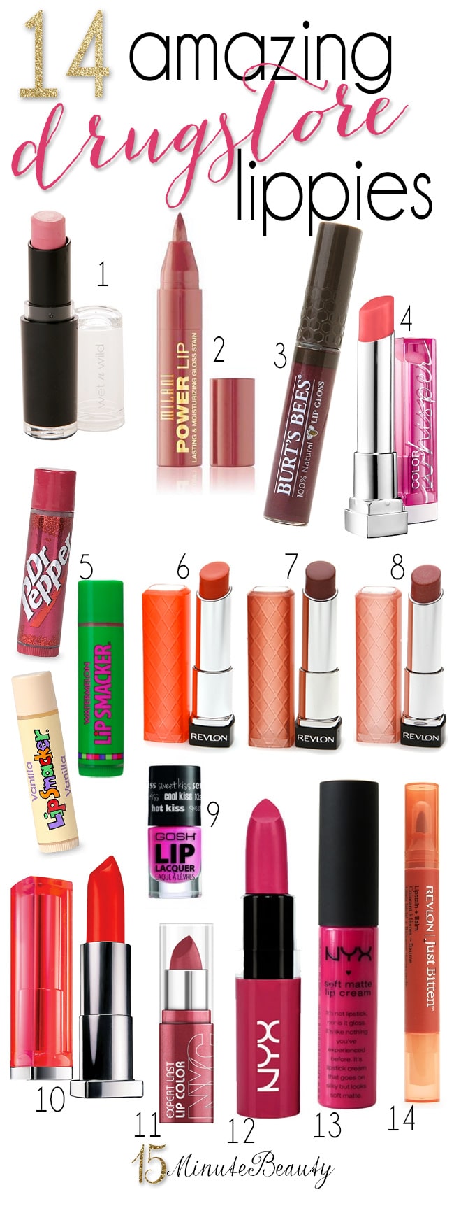 The Best Drugstore Lippies! Lipsticks, lipstains and lip balms that you need! via @15minbeauty