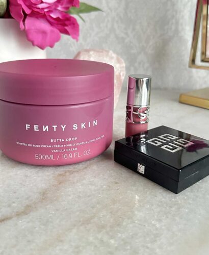 Givenchy Pressed Powder, Fenty Vanilla Dream Butta Drop and YSL lip oil